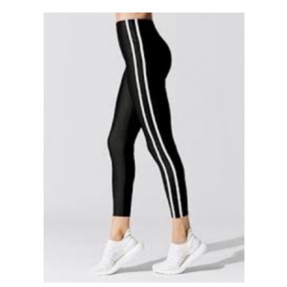 Carbon38 Pants - Carbon38 Black Leggings with Dual White Stripes